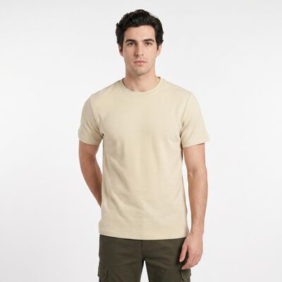 Men's Beige Cotton Round Neck Regular T-Shirt