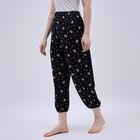 Women's Jet Black Relaxed Fit Floral Print Harem Pants, काला, small image number null
