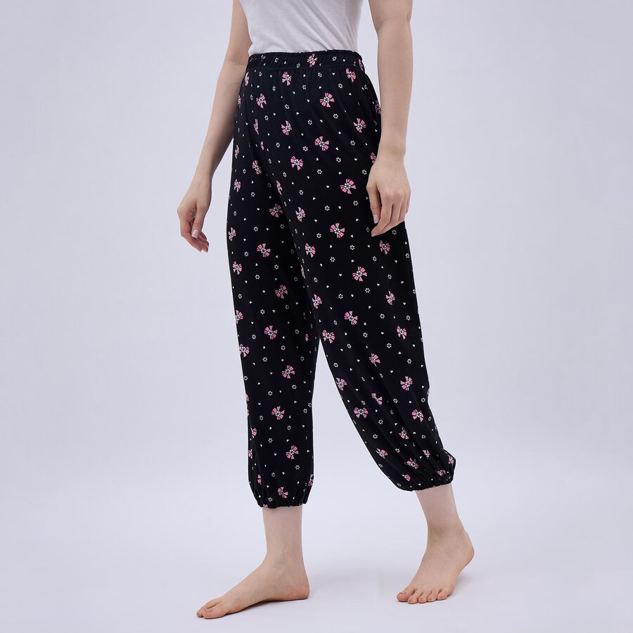 Women's Jet Black Relaxed Fit Floral Print Harem Pants, काला, large image number null