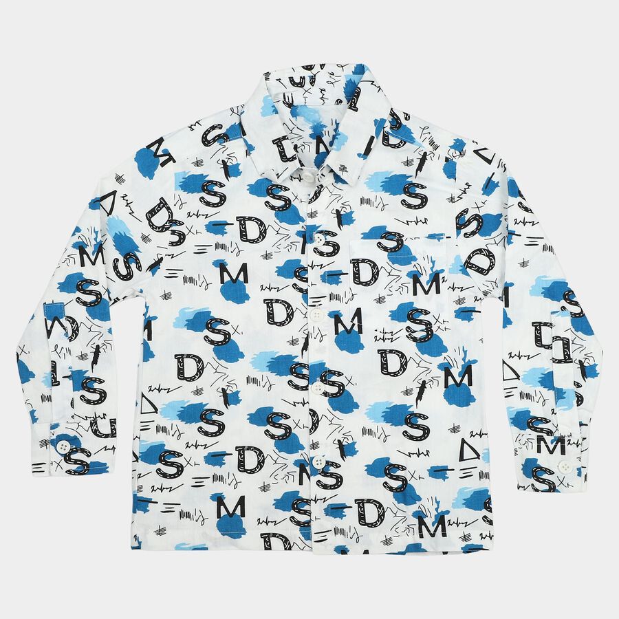 Boys' White Cotton Spread Collar Casual Shirt, सफ़ेद, large