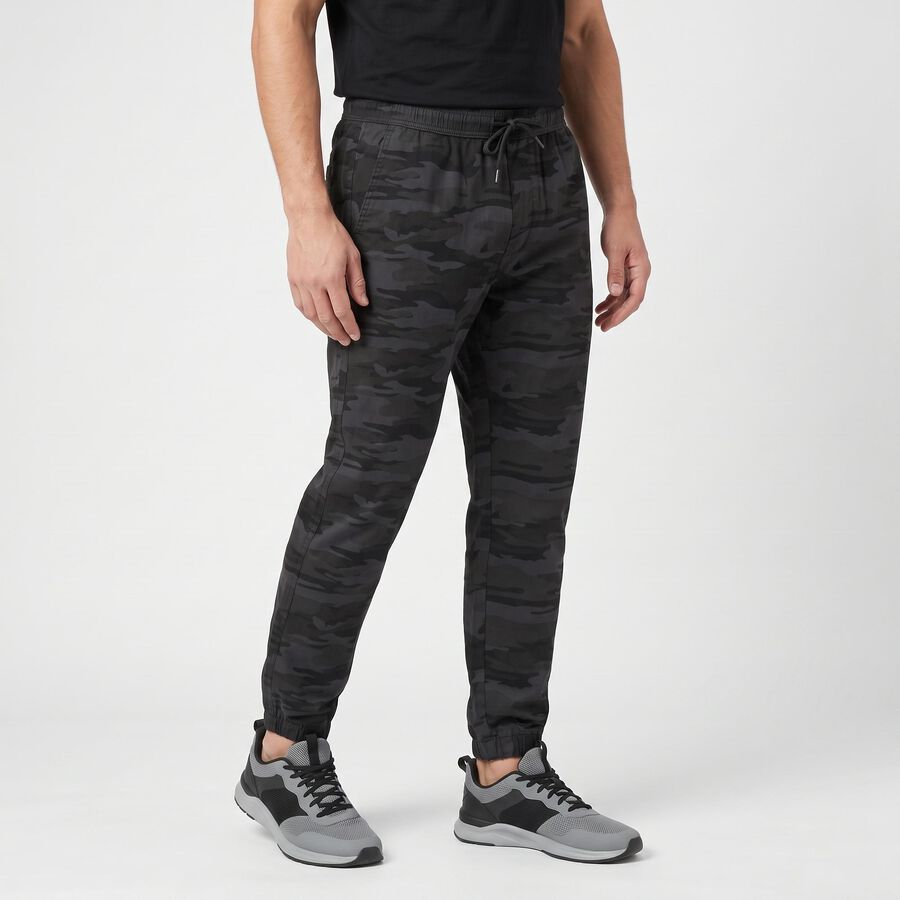 Men's Mid Blue Slim Fit Camouflage Jogger Trousers, मध्यम नीला, large