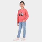 Girls' Coral Crew Neck Graphic Print Sweatshirt, मूँगा (कोरल), small