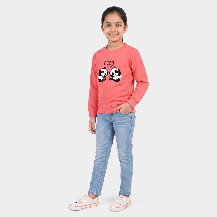 Girls' Coral Crew Neck Graphic Print Sweatshirt, मूँगा (कोरल), large