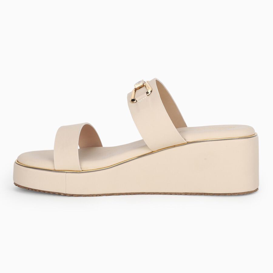 Women's Beige Slip-On Platform Sandals, Beige, large