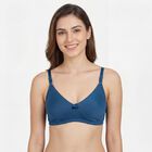 Women's Blue Cotton Padded Wire-Free T-Shirt Bra, Teal Blue, small