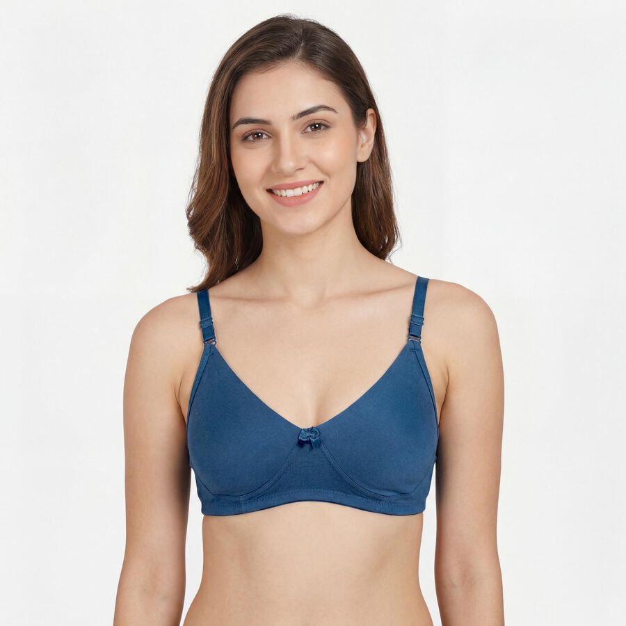 Women's Blue Cotton Padded Wire-Free T-Shirt Bra, Teal Blue, large