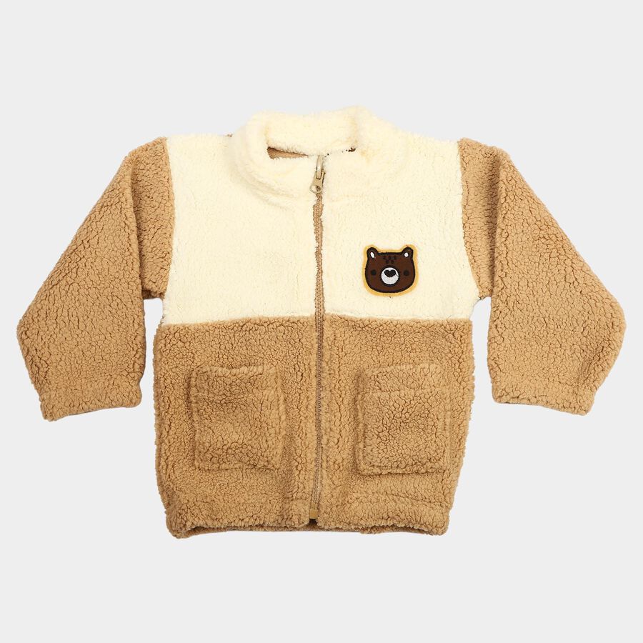 Infants Beige Stand Collar Zip-Up Sweatshirt, Beige, large