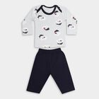Infants' Navy Cotton Boat Neck Printed Baba Suit, Navy Blue, small image number null