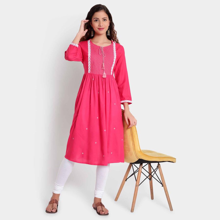 Printed Empire Line Kurta, Coral, large image number null