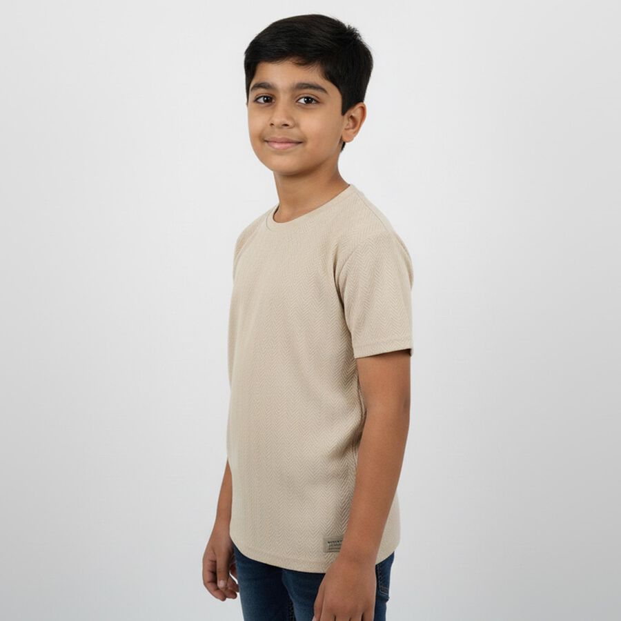Boys Light Beige Crew Neck Casual T-Shirt, गहरा पीला, large image number null
