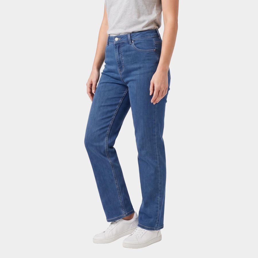 Women's Blue Straight Fit Washed Jeans, Mid Blue, large