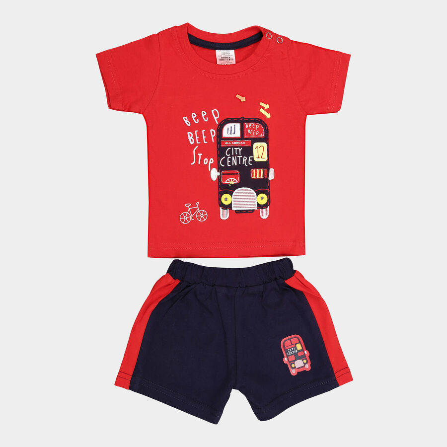 Infants Cotton Round Neck Baba Suit, Red, large image number null