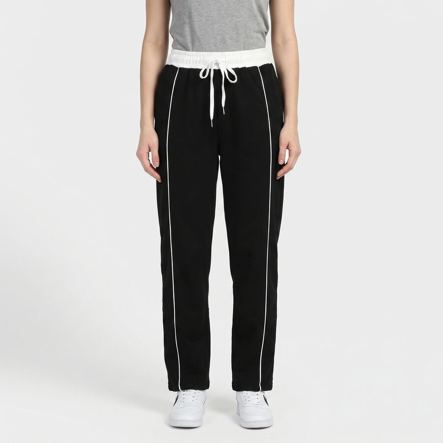 Women's Black Side-Striped Track Pants, काला, large