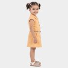 Girls' Peach A-Line Belted Shirt Collar Frock, पीच, small