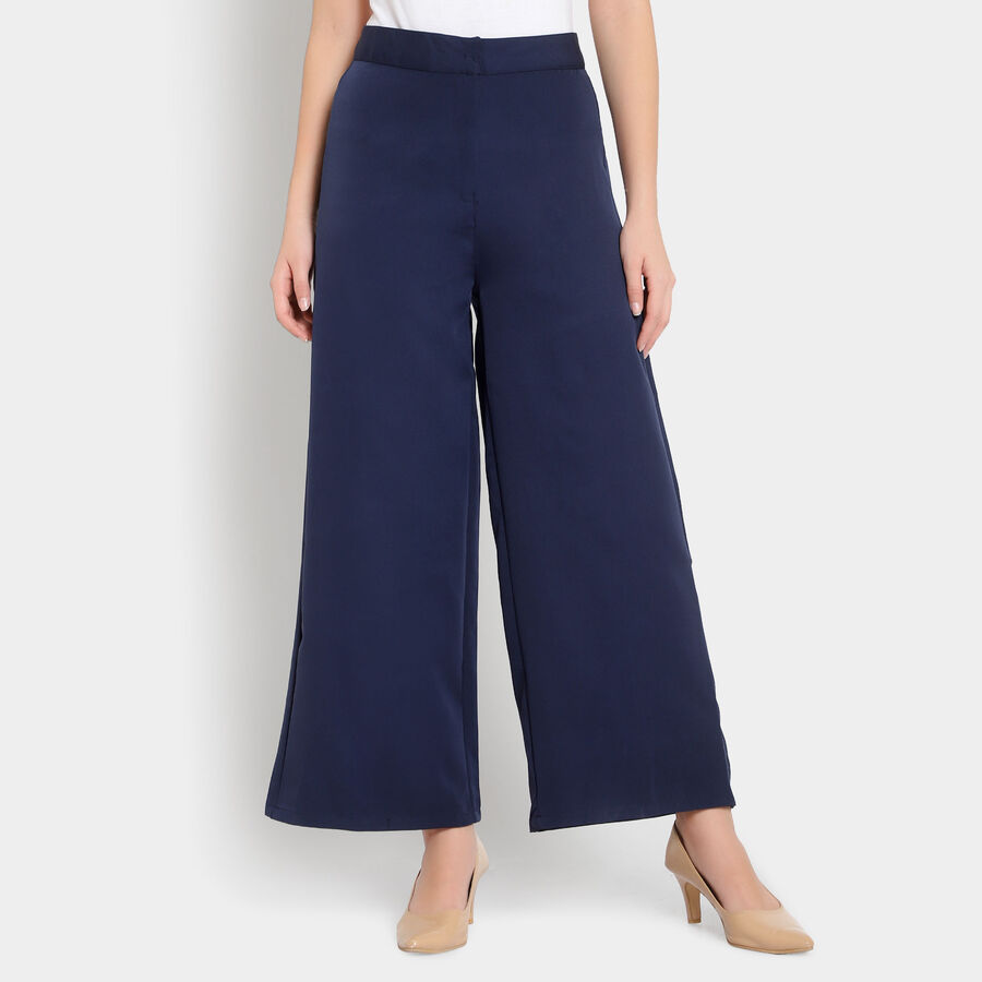 Solid High Rise Trousers, Navy Blue, large image number null