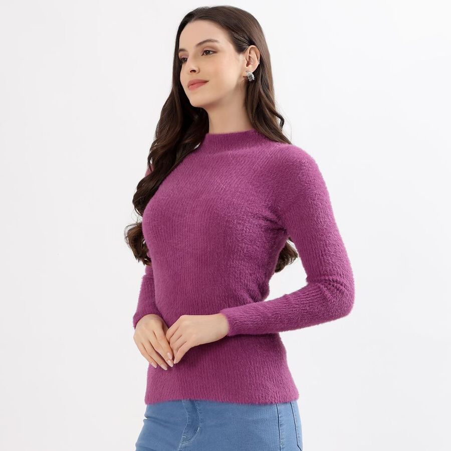 Women's Rich Purple High Neck Fitted Pullover, बैंगनी, large image number null