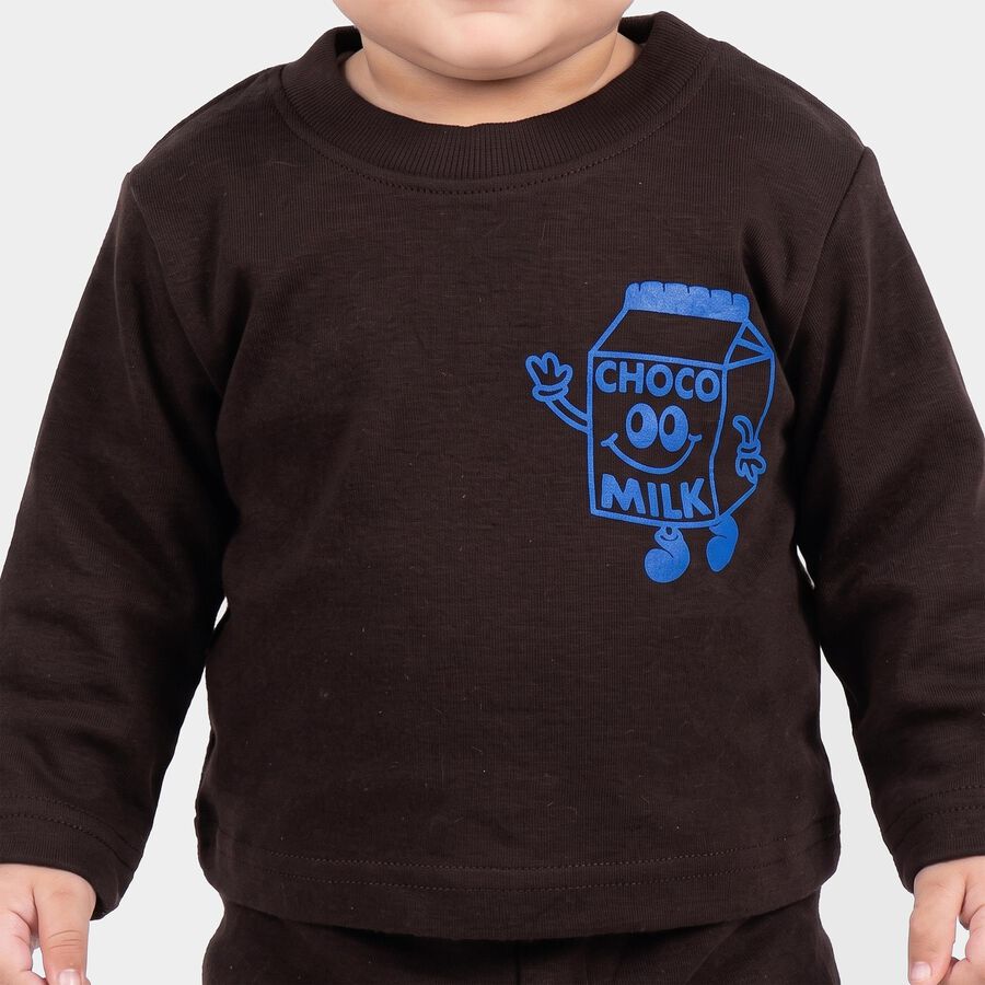 Infants' Brown Round Neck Graphic Baba Suit, Brown, large