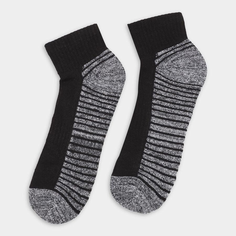 Men's Jet Black and Steel Blue Regular Fit Striped Ankle-Length Socks Pack of 3, मध्यम नीला, large image number null