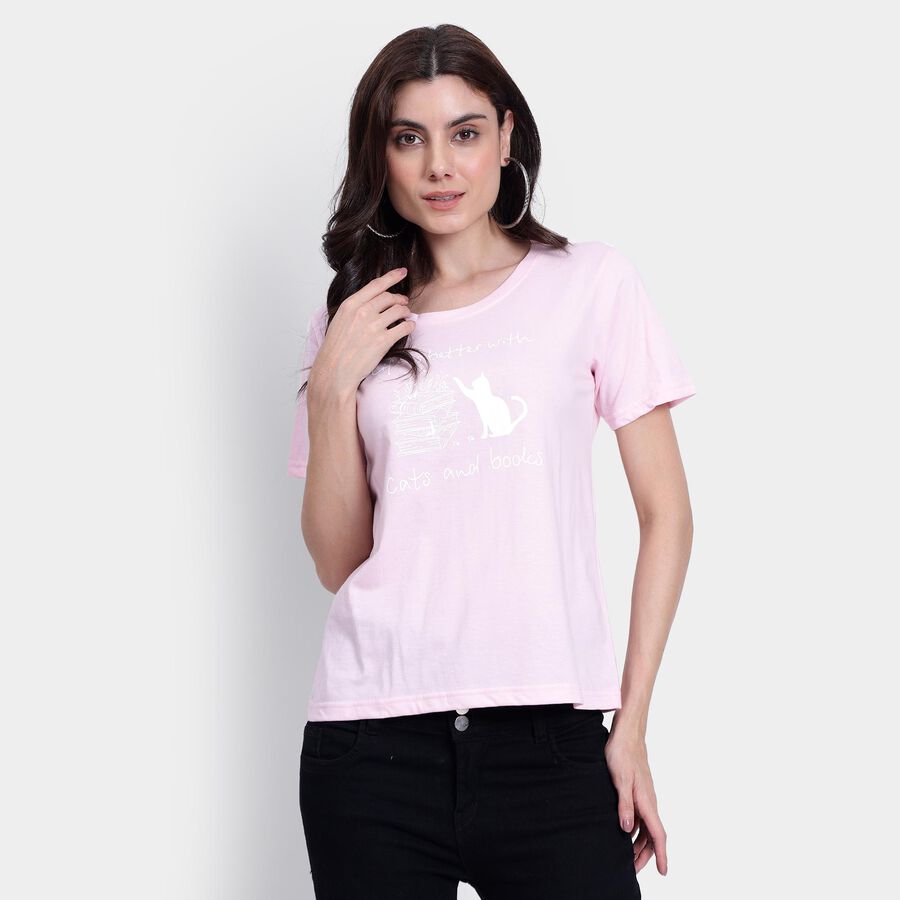 Ladies' Cotton Round Neck T-Shirt, Light Pink, large image number null