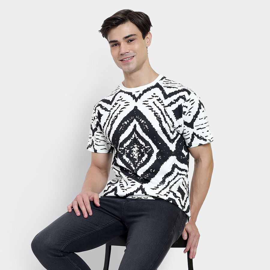 Men's 100% Cotton Round Neck Half Sleeves T-Shirt , White, large image number null