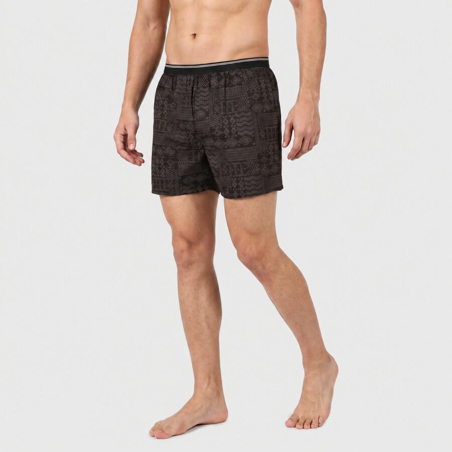 Men's Black Relaxed Fit Printed Boxers, Black, large