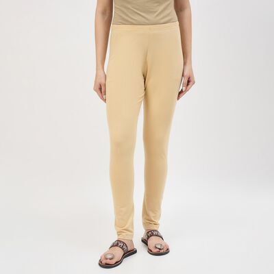 Women's Khaki Cotton Blend Plain Churidar