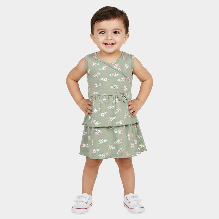 Infants' Green Tiered Floral Printed Frock, हल्का हरा, large