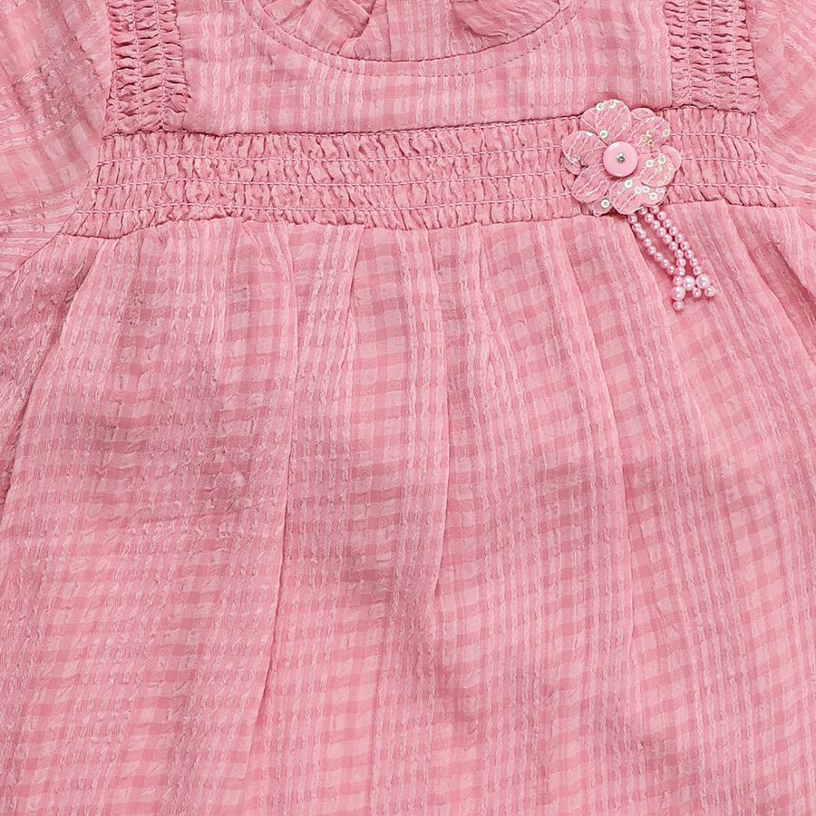 Girls Light Pink Round Neck Casual T-Shirt, हल्का गुलाबी, large