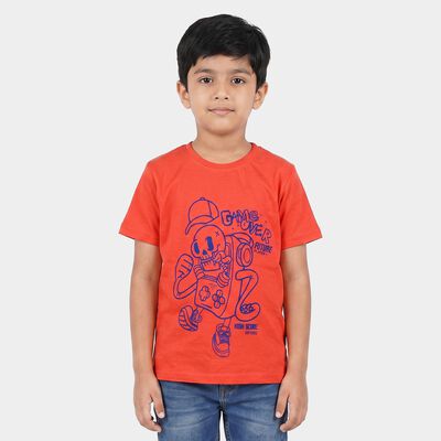 Boys Peach Round Neck Regular Boys T-Shirt