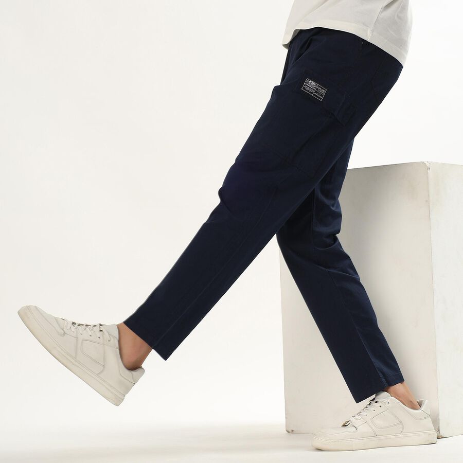 Men's Jet Black Regular Fit Cargo Track Pants, Navy Blue, large image number null