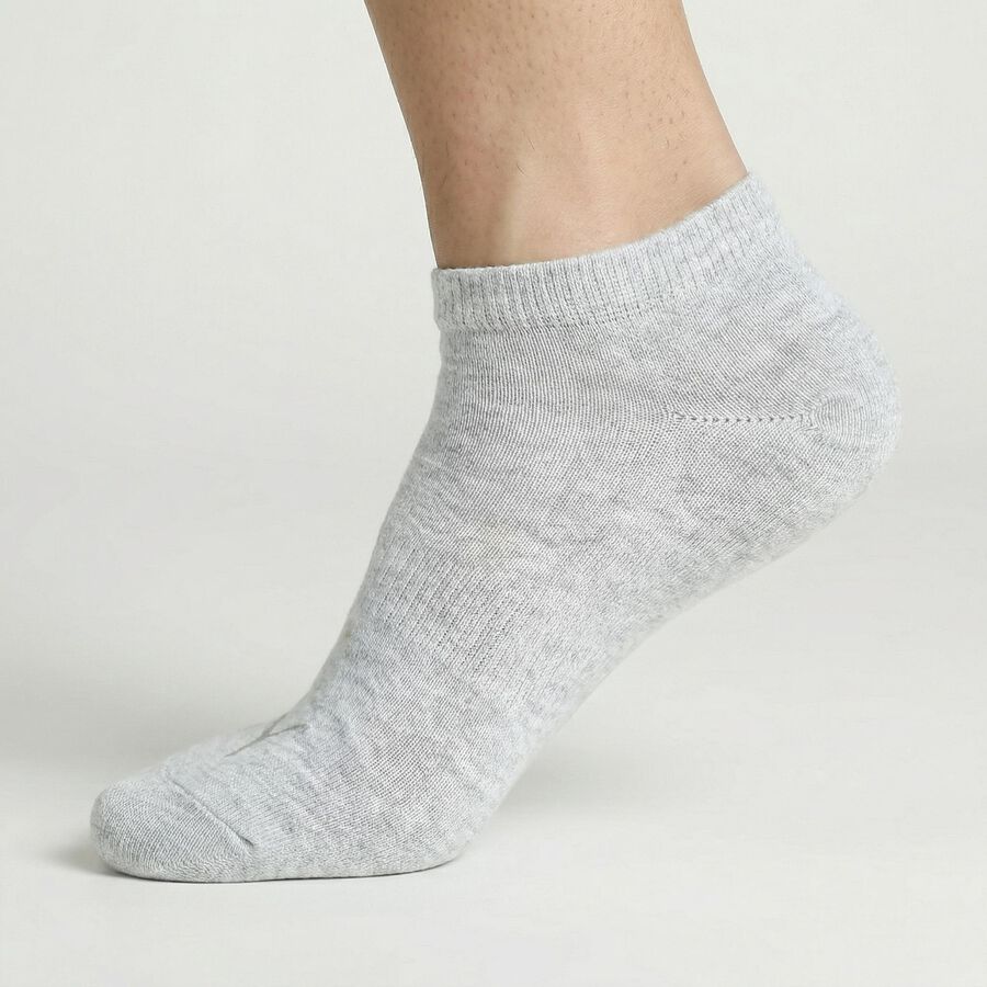 Men's Ankle Length Socks Pack of 3 ( Grey Melange, White, Black ), काला, large