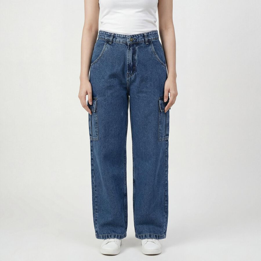 Women's Blue Slim Fit High-Rise Jeans, मध्यम नीला, large