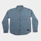 Boys' Blue Cotton Long Sleeve Collared Shirt, Mid Blue, small