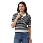 Women's Black Cotton Round Neck Minimalist Top, Black, small
