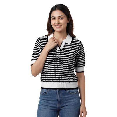 Women's Black Cotton Round Neck Minimalist Top