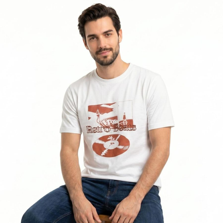 Men's White Cotton Round Neck Regular T-Shirt, सफ़ेद, large