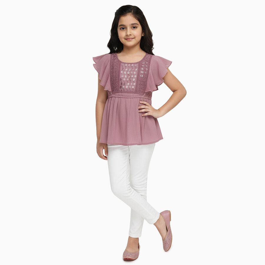Girls Dusty Pink Round Neck Romantic T-Shirt, Pink, large image number null