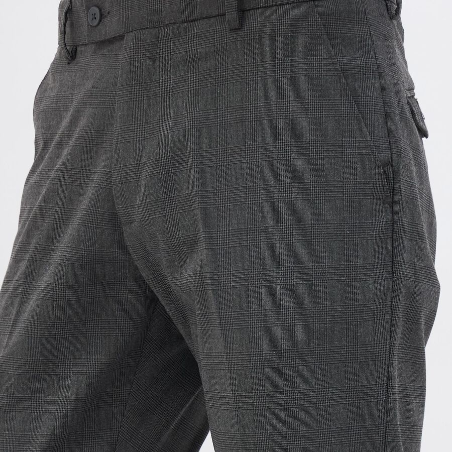Men's Charcoal Grey Slim Fit Checkered Formal Trousers, Dark Grey, large image number null