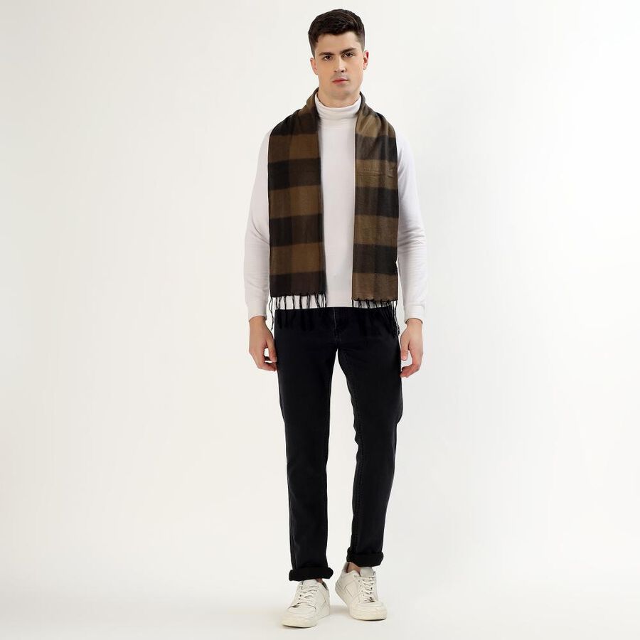 Men's Dark Brown Checked Muffler, Brown, large image number null