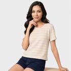 Women's Lemon Round Neck Striped Regular T-Shirt, Lemon, small