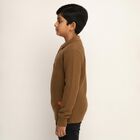 Boys Warm Brown Zip Neck Casual Pullover, Brown, small image number null