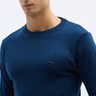 Men's Deep Navy Blue Crew Neck Solid Pullover, Teal Blue, small image number null