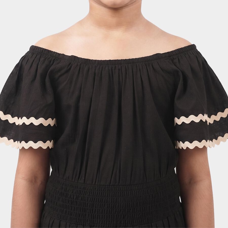 Girls' Black Off Shoulder Fit and Flare Dress, Black, large