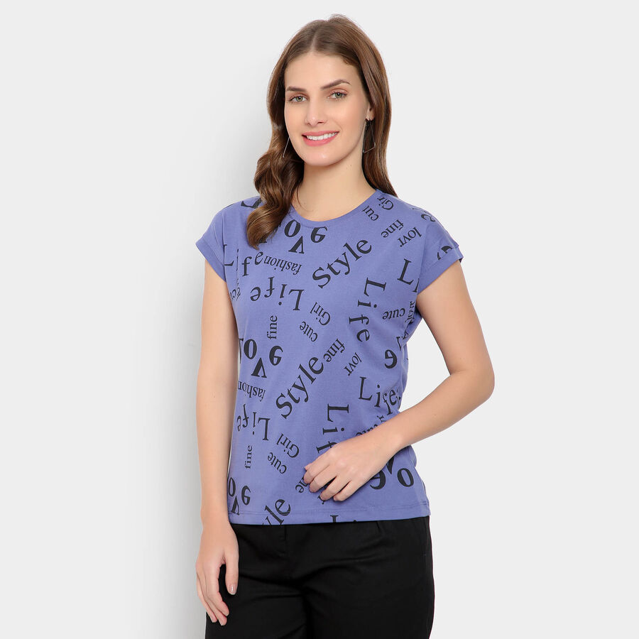 Round Neck T-Shirt, नीला, large image number null