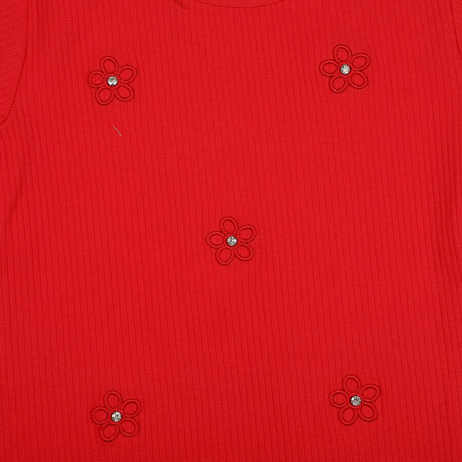 Girls' Red Round Neck Regular T-Shirt, लाल, large