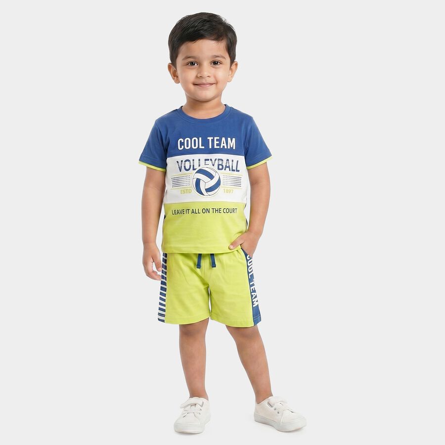 Boys' Mint Green 100% Cotton Round Neck Graphic Print Baba Suit, Light Green, large
