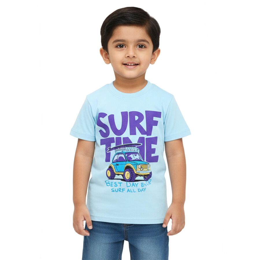 Boys' 100% Cotton Half Sleeves T-Shirt, Light Blue, large image number null