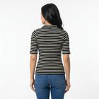 Women's Black Polo Neck Striped Polo T-Shirt, Black, small