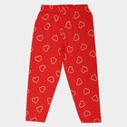 Girls' Red Straight Fit Heart Printed Pyjama, लाल, small