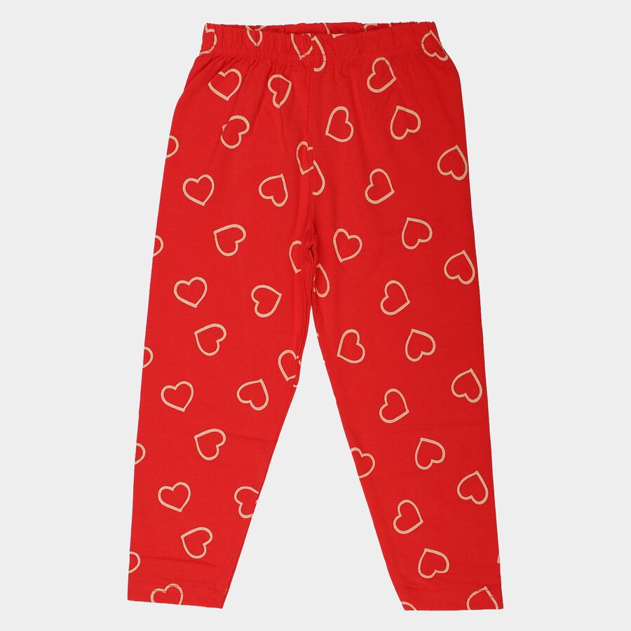 Girls' Red Straight Fit Heart Printed Pyjama, लाल, large